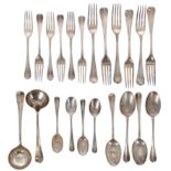 Assorted silver flatware by Maxfield & Sons, Sheffield 1898; two sauce ladles 7.25" long, six