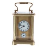 Miniature carriage clock timepiece with alarm sounding on a bell beneath the base, the 1.25"