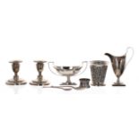 Selection of silver items to include a Mappin Bros repousse silver cup 3.5" high, pair of Ellis &