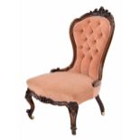 Victorian mahogany framed button spoon back upholstered nursing chair, 23" wide, 28" deep, the