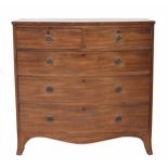19th century mahogany bowfront chest of drawers, with two short over three long graduated drawers,