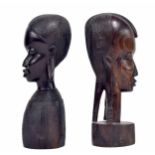 Two similar African carved hardwood busts, 9.5" high
