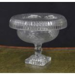 Good cut glass turnover rim pedestal bowl, possibly Irish, 10" outer diameter, 8.25" high