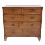 19th century mahogany chest of drawers, with two short over three long graduated drawers raised on