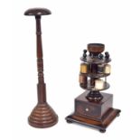 Victorian mahogany sewing spool holder, the rotating multi spool holder over a single drawer base,