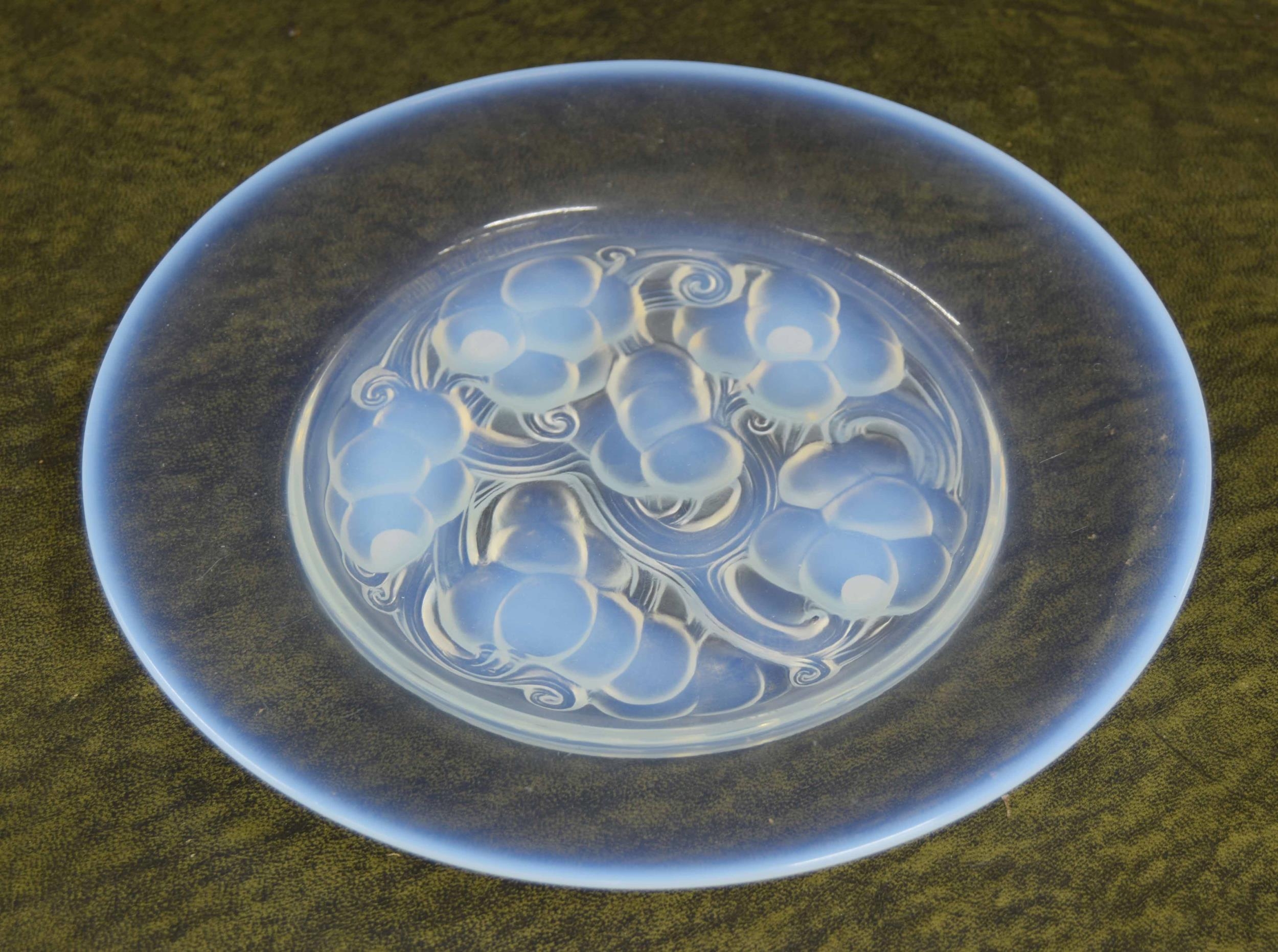 Lalique 'Marienthal' blue opalescent relief moulded glass plate, moulded stencil mark R Lalique, - Image 2 of 4