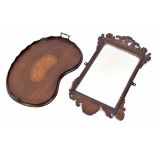 Georgian walnut fretwork wall mirror, the frame surmounted by a parcel gilt ho ho bird, 15" wide,