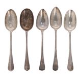 Five Georgian and later tablespoons, 8.5" long approx, 11.3oz t