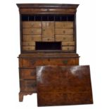 Good 18th century walnut secretaire, the moulded cornice over slim cushion drawer above the fall