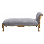 Attractive 19th century gilt framed chaise longue, with recent grey velvet upholstery, 62" wide, 25"