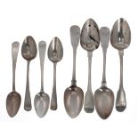 Four George IV silver dessert spoons, maker Isaac Parkin, 1825, monogrammed handles, 6.75" long;