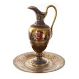 Attractive Vienna porcelain ewer and stand, decorated with figural scene band within gilt