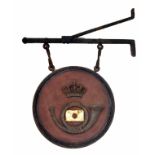 Belgian Postal Service 19th century cast iron hanging circular sign, on original bracket, 19.5"