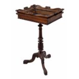 Victorian rosewood jardinière stand, the rectangular top with recess carved borders raised on a