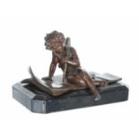 Ernest Justin Ferrand, French (1846-1932) - small bronze figure of an imp/pixie, modelled seated up