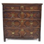 17th/18th century oak split moulded chest of drawers, the moulded top over four long graduated