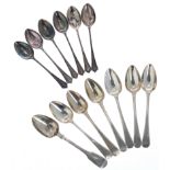 Assorted silver teaspoons; including six by Lee & Wigfull, Sheffield, five by Thomas Wallis II