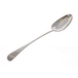 George III silver tablespoon spoon, maker 'IB', London 1799, with a dragon crested handle, 11" long,