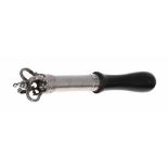 George III ebonised silver tipstave/tipstaff, with a hardwood handle, surmounted by an open crown,