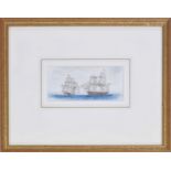 English School 19th century - two large sailing vessels in an open sea, pencil and watercolour, 2" x