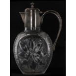 Edward VII silver mounted cut glass claret jug, with a hinged cover inscribed 'X266 A7756 5.40oz' to