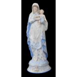 Large Continental porcelain Madonna and Child figure, modelled on a circular plinth with gilt