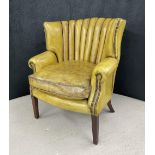 Good Fleming & Howland leather tub arm chair, with fluted back and studded upholstery, 35" wide, 30"