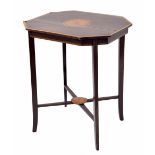 Edwardian mahogany inlaid occasional side table, the cross banded inlaid top with central inlay
