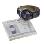 Junghans Mega radio-controlled gentleman's wristwatch, black dial, black leather strap with signed