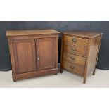 Late 19th century low cupboard, with a shelved interior, raised on later castors, 32" wide, 17"