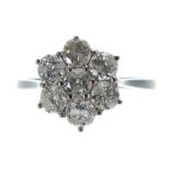 Modern 18ct white gold diamond cluster ring, set with seven round brilliant-cuts, 1.45ct approx in
