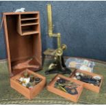 Abraham & Co. Opticians of Liverpool brass and lacquered microscope, within a wooden travel case
