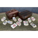 George III mahogany tea caddy, 9" wide, 5" deep, 6" high; together with a box containing a selection