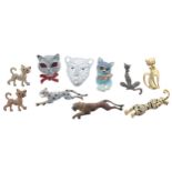 Ten assorted cat related costume jewellery brooches (10)