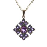 Antique style amethyst pendant on a slender silver-gilt chain, 3.5gm, the pendant 22mm