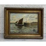 C* Adams - "Leaving Harbour", signed, oil on canvas, further inscriptions verso date 1910, 13.5" x