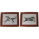 Pair of large Indian School rubbing pictures of horses,  unsigned, on paper with fold lines, both