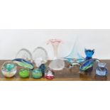 Selection of decorative art glass to include animal figures, Swedish glass teardrop type vase,