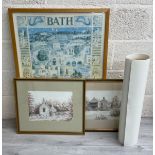 A coloured framed poster of Bath, showing The Royal Crescent, Lansdown Crescent, Beckford's Tower