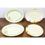 Pair of Clarice Cliff Bizarre 'Stroud' pattern oval platters, pattern 5954, 13" x 10"; together with