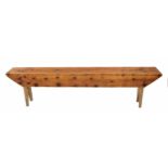 Rustic pine pig type bench, 78" wide, 9.5" deep, 20.5" high