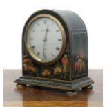 Mappin & Webb small arched mantel clock in a chinoiserie decorated case, the movement with