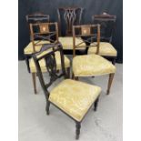 All recently reupholstered in matching fabric - pair of Regency mahogany bar back dining chairs, 20"
