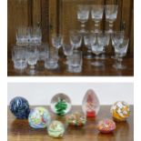 Selection of assorted drinking glasses with etched wildlife decoration; together with eight glass