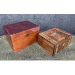 Victorian walnut parquetry inlaid sewing box, the hinge cover enclosing dividers tiered interior,