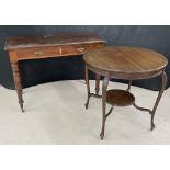 Late Victorian washstand, with two short drawers, raised on turned legs on castors, 42" wide, 21.