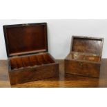 Victorian figured walnut stationery box, the hinged cover enclosing a divided interior, 12" wide, 9"