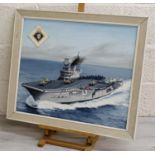 C* Stanton - "HMS Hermes", unsigned, oil on board, 23" x 20".