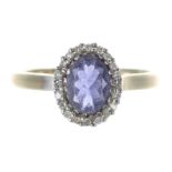 9ct sapphire and and diamond oval cluster ring, 2.2gm, 11mm, ring size P