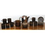 Arabia Wartsila Finland stoneware pottery coffee set, pattern 6-72, with coffee pot, cream jug,